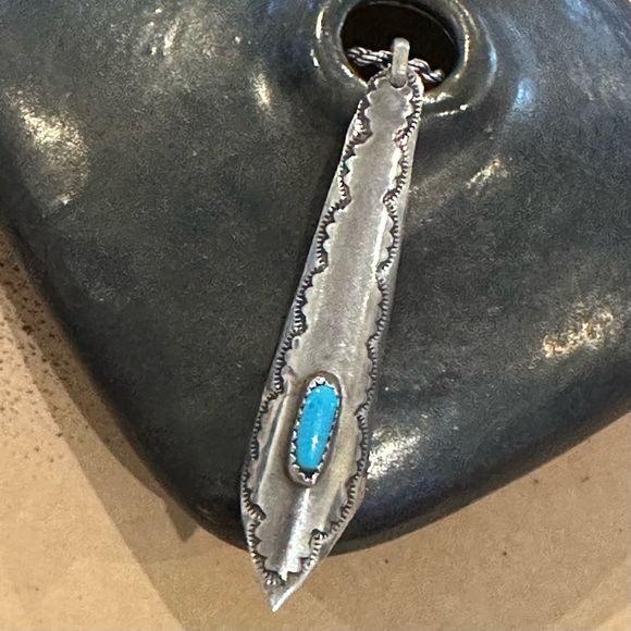 Vintage Old Pawn Sterling Silver Pendant Necklace Sleeping Beauty Turquoise - Picture 2 of 10